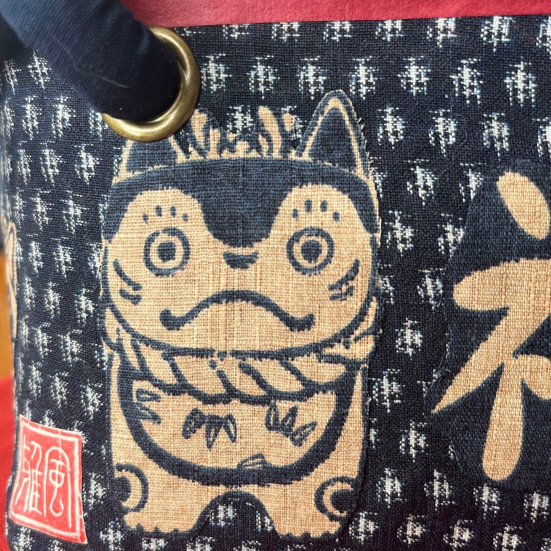 犬張子 狛犬 藍染 一閑張り バッグ かごバッグ ハンドバッグ 和柄 猫？