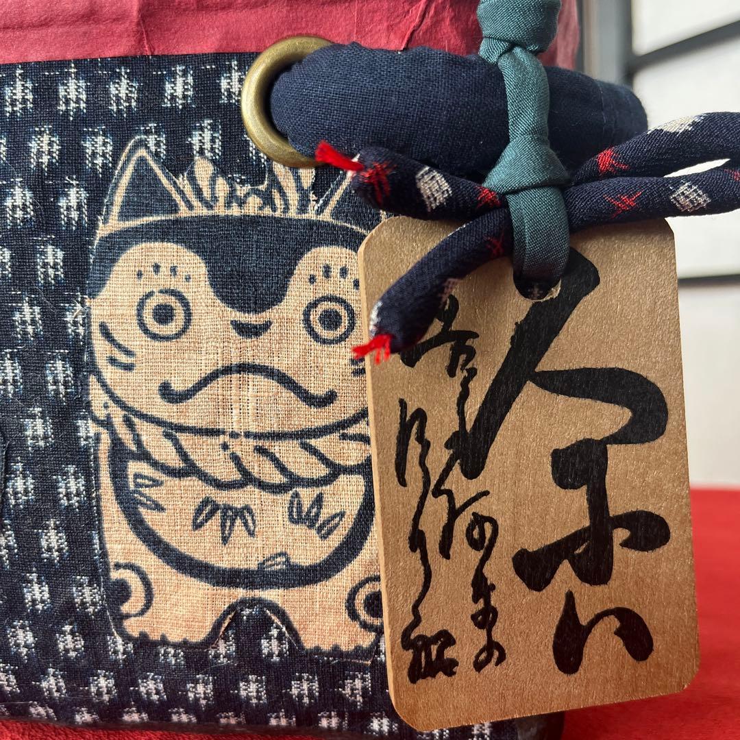 犬張子 狛犬 藍染 一閑張り バッグ かごバッグ ハンドバッグ 和柄 猫？