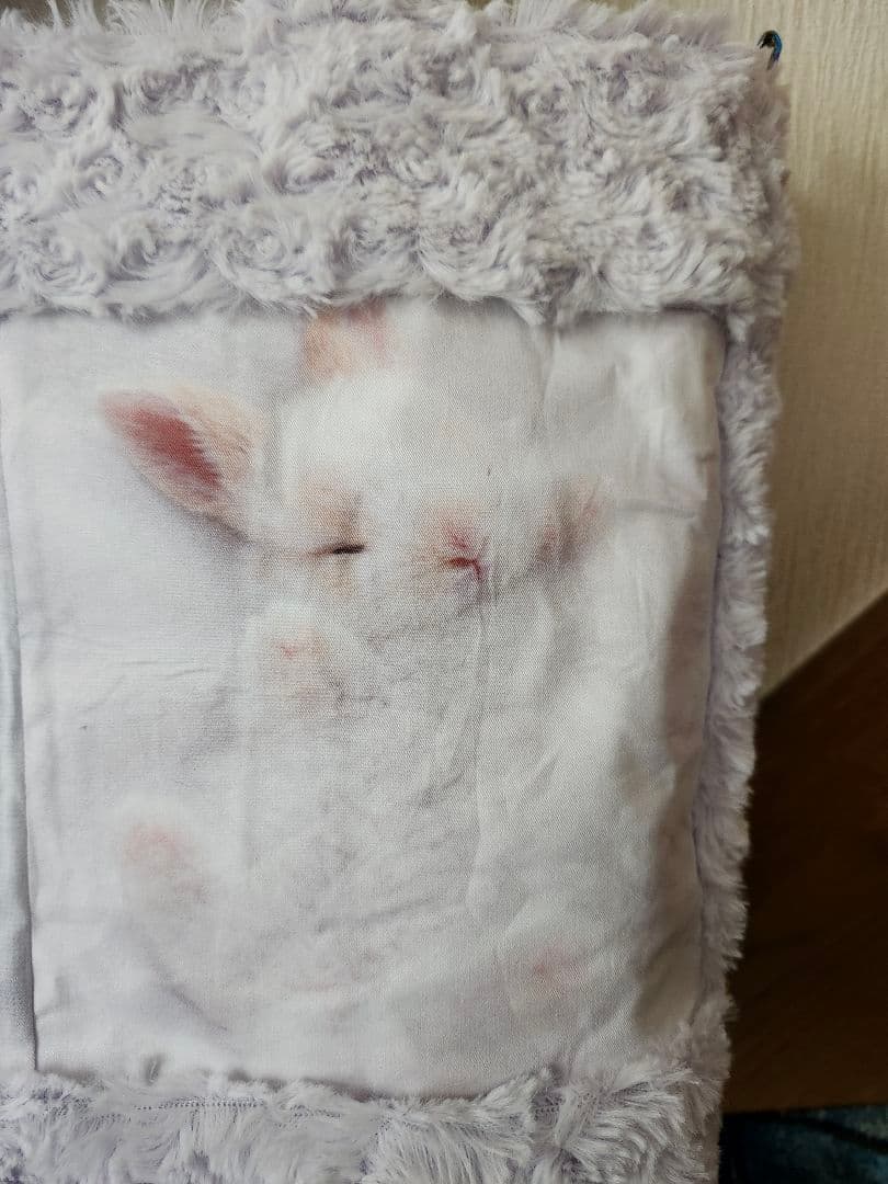 ハンドメイド、薔薇柄ファーパープル、うさぎパネルトートバッグ