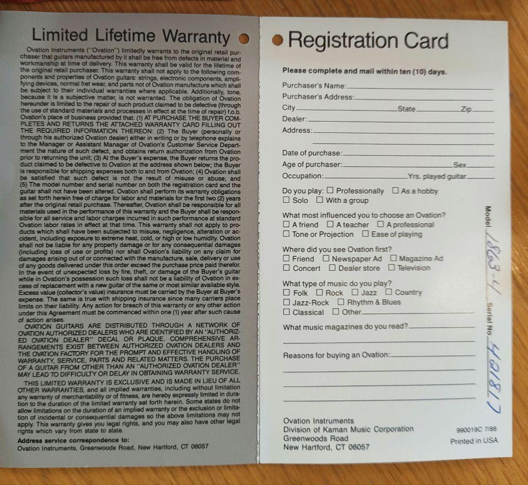 USA製 Ovation Elite 1868 (1990年製）オベーション