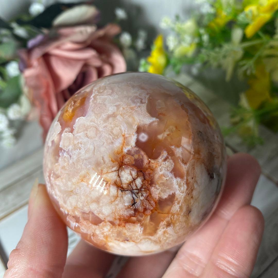 ハイクオリティ フラワーアゲート 桜瑪瑙 カーネリアン共生スファ ①