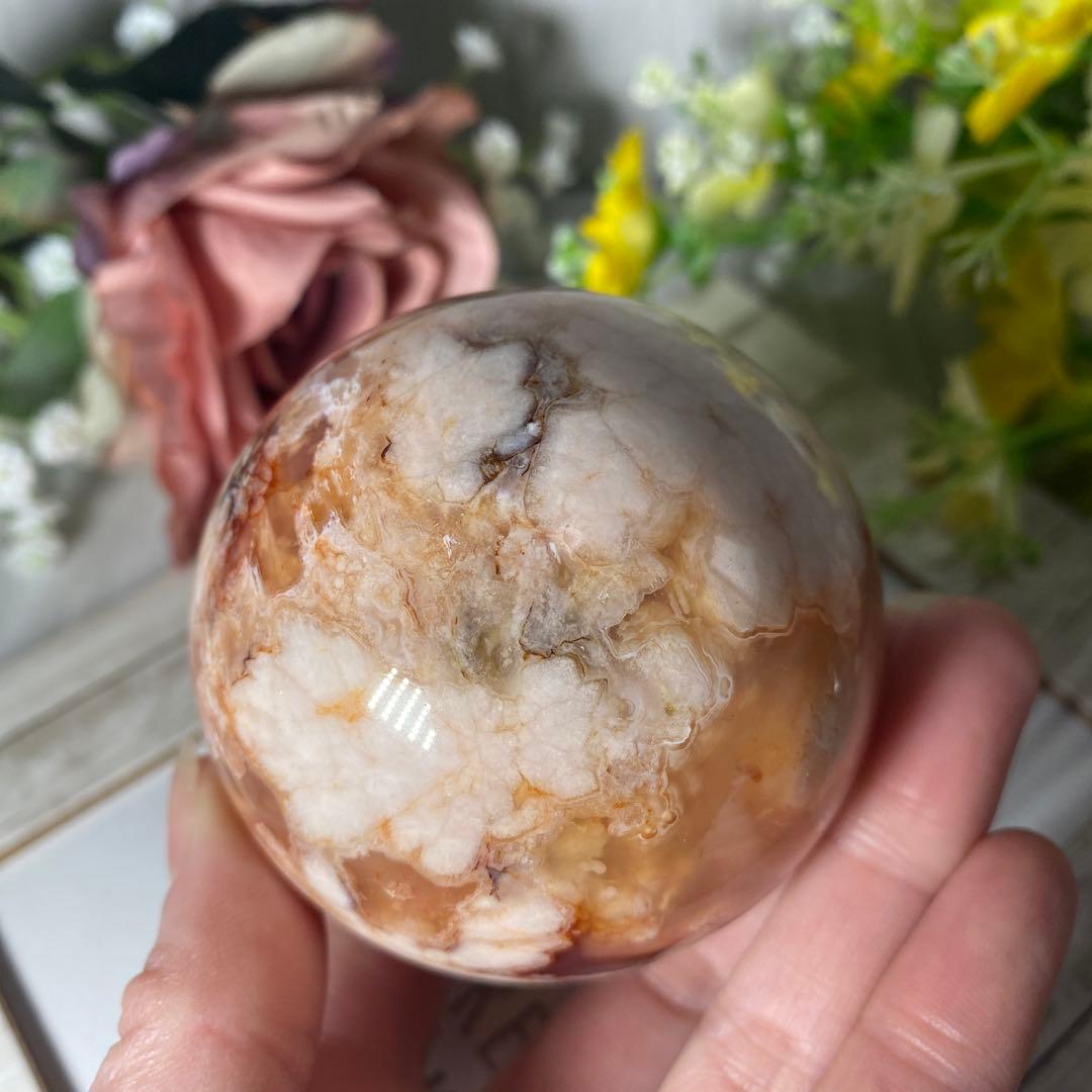 ハイクオリティ フラワーアゲート 桜瑪瑙 カーネリアン共生スファ ①