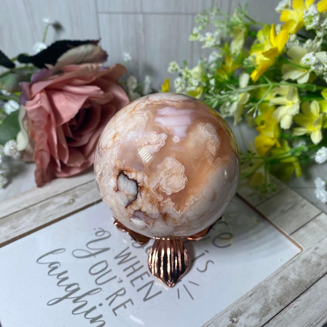 ハイクオリティ フラワーアゲート 桜瑪瑙 カーネリアン共生スファ ①