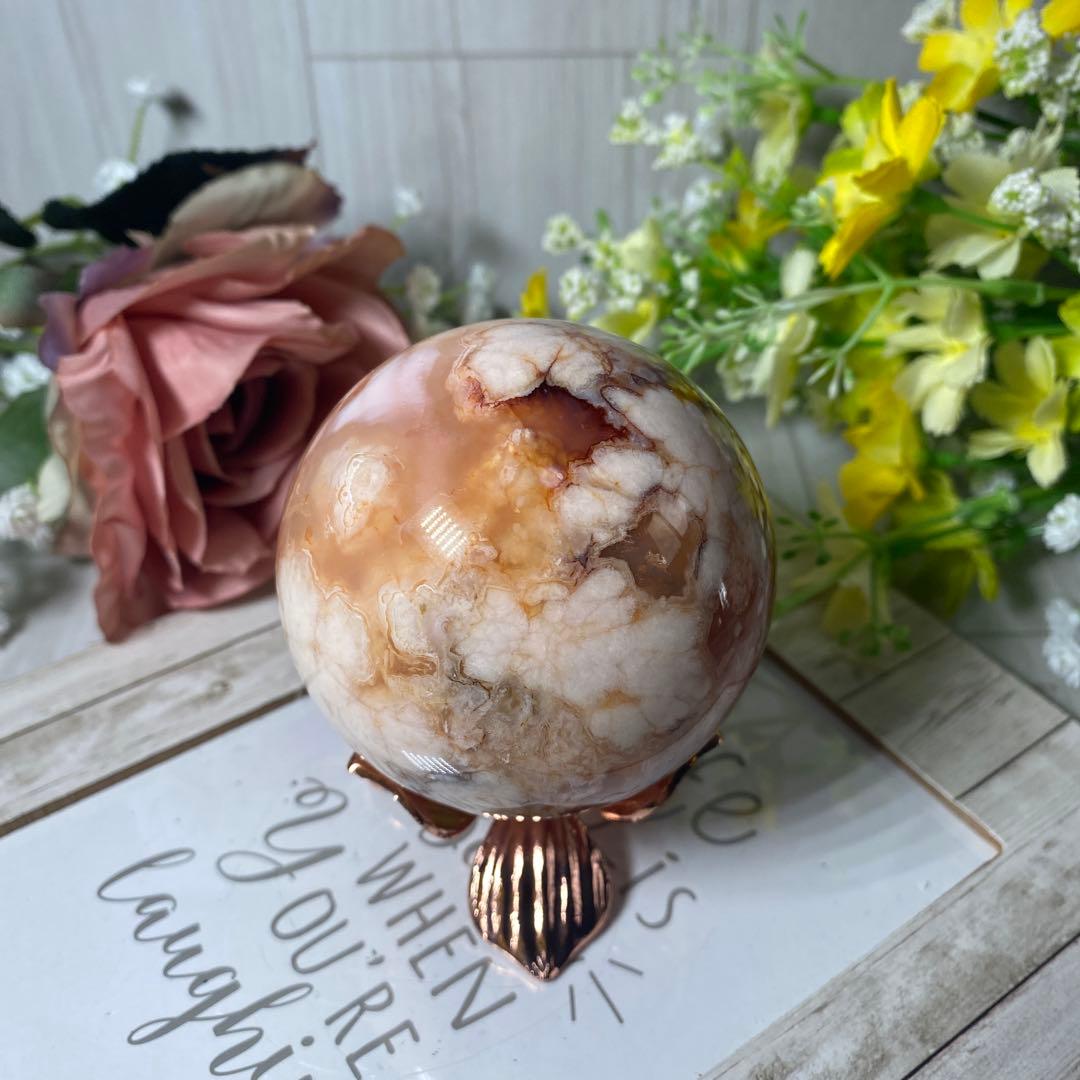 ハイクオリティ フラワーアゲート 桜瑪瑙 カーネリアン共生スファ ①