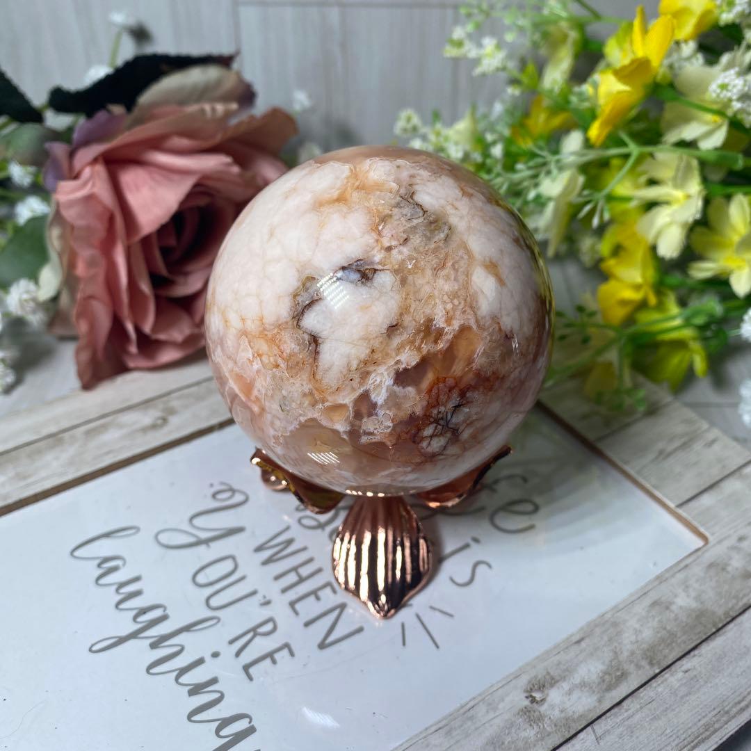 ハイクオリティ フラワーアゲート 桜瑪瑙 カーネリアン共生スファ ①