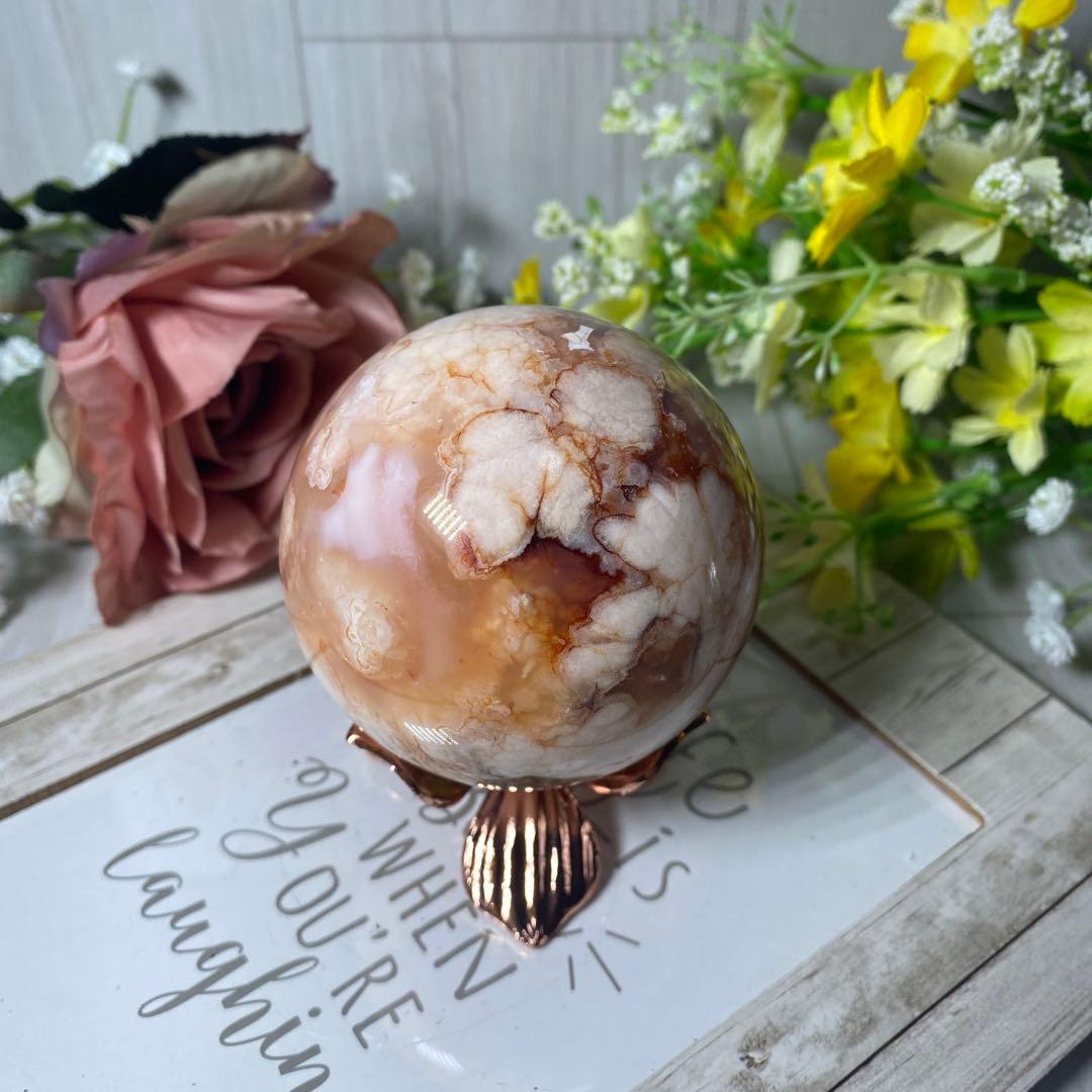 ハイクオリティ フラワーアゲート 桜瑪瑙 カーネリアン共生スファ ①