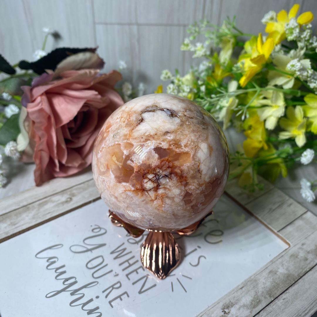 ハイクオリティ フラワーアゲート 桜瑪瑙 カーネリアン共生スファ ①