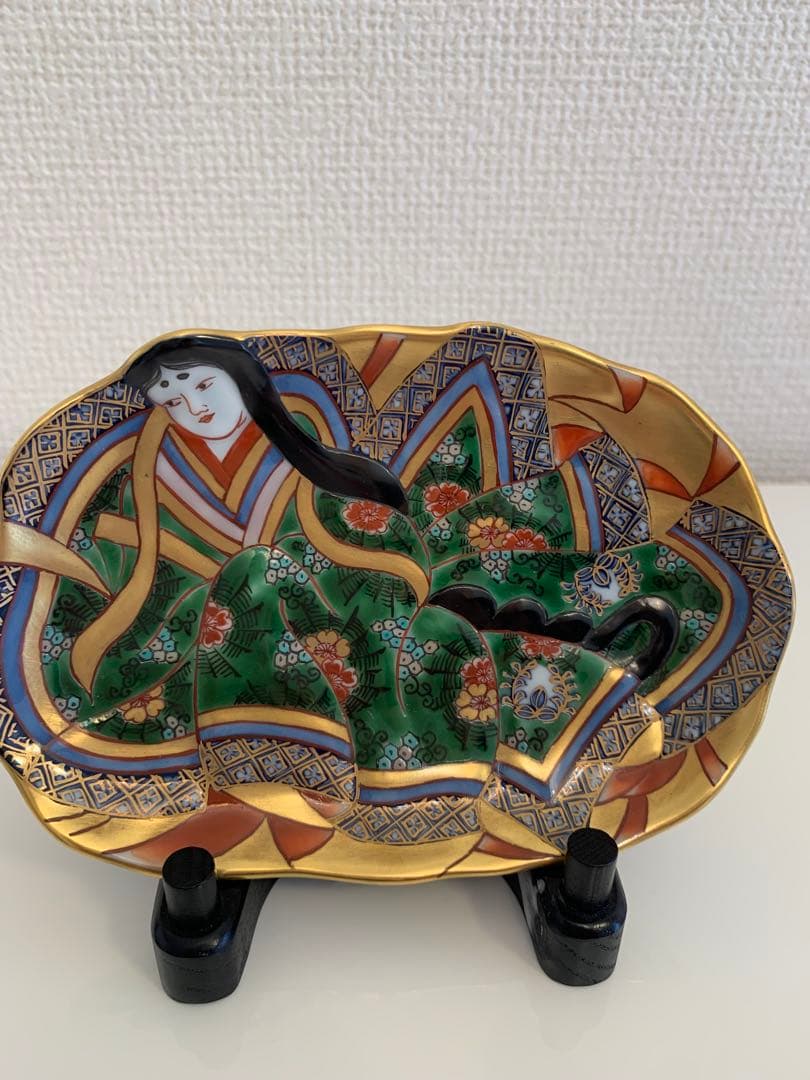 古伊万里写姫形皿　（源右衛門窯作）皿立付き