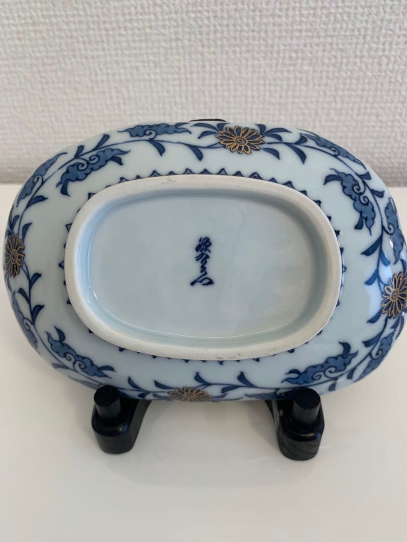 古伊万里写姫形皿　（源右衛門窯作）皿立付き