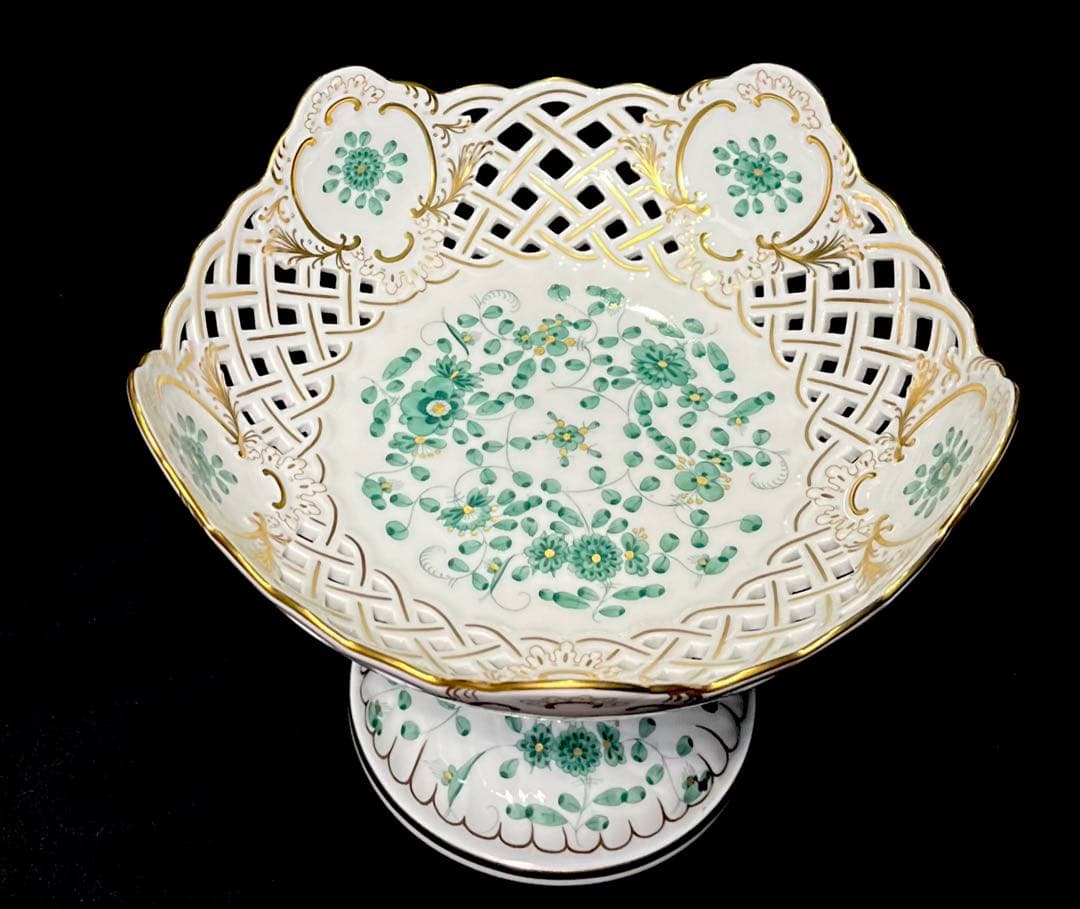 マイセン /※極美品 上級背面装飾 インドの華　リッチグリーン　コンポート