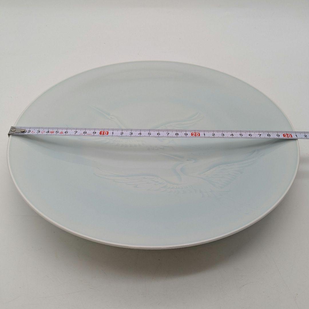 快山窯 青白磁瑞鳥文皿 共箱合布栞 大皿 飾り皿 食器 平皿 人間国宝塚本快示