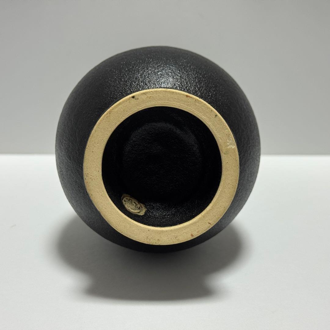 茶道具 二代 寒川栖豊 紀州焼 葵窯 那智黒 三彩 瓢形 花入 共箱 茶道