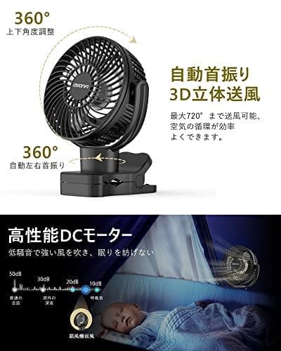 【360度自動首振り・10000mAh 】キャンプ 扇風機 クリップ 卓上 吊A