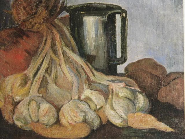 ヤコブ・メイエル・ド・ハーン、静物：束ねたニンニクと錫のポット