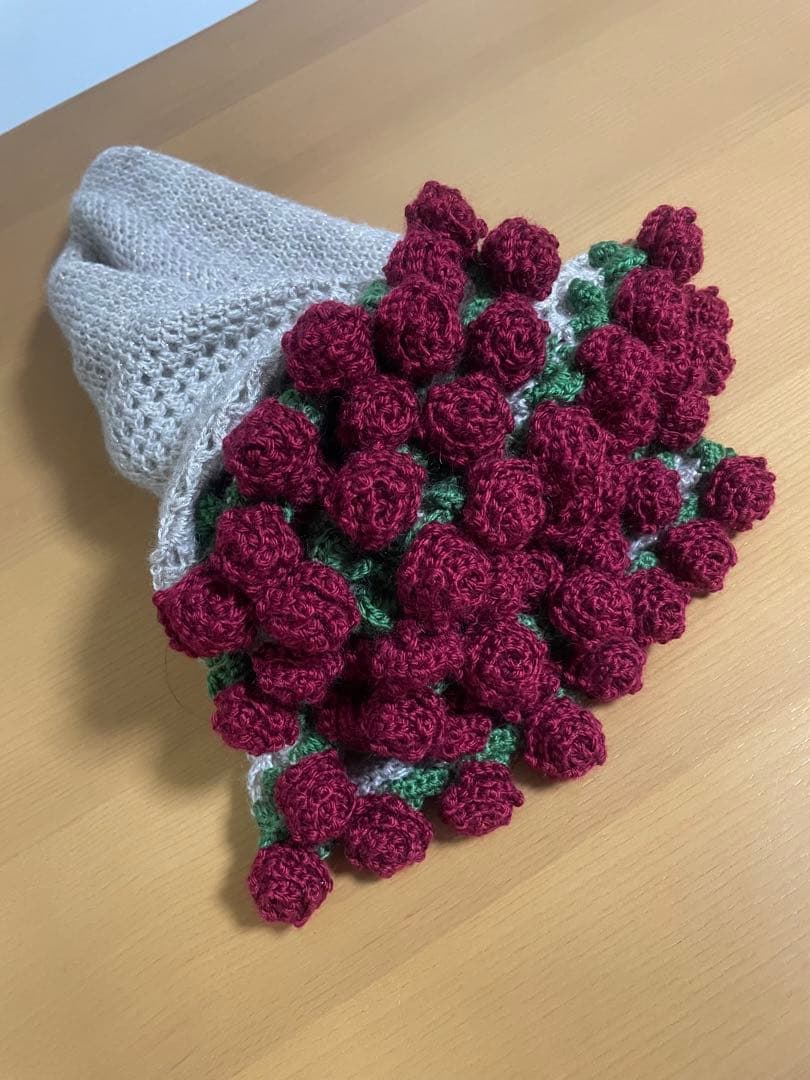 花束ブランケット　赤バラ　一点物