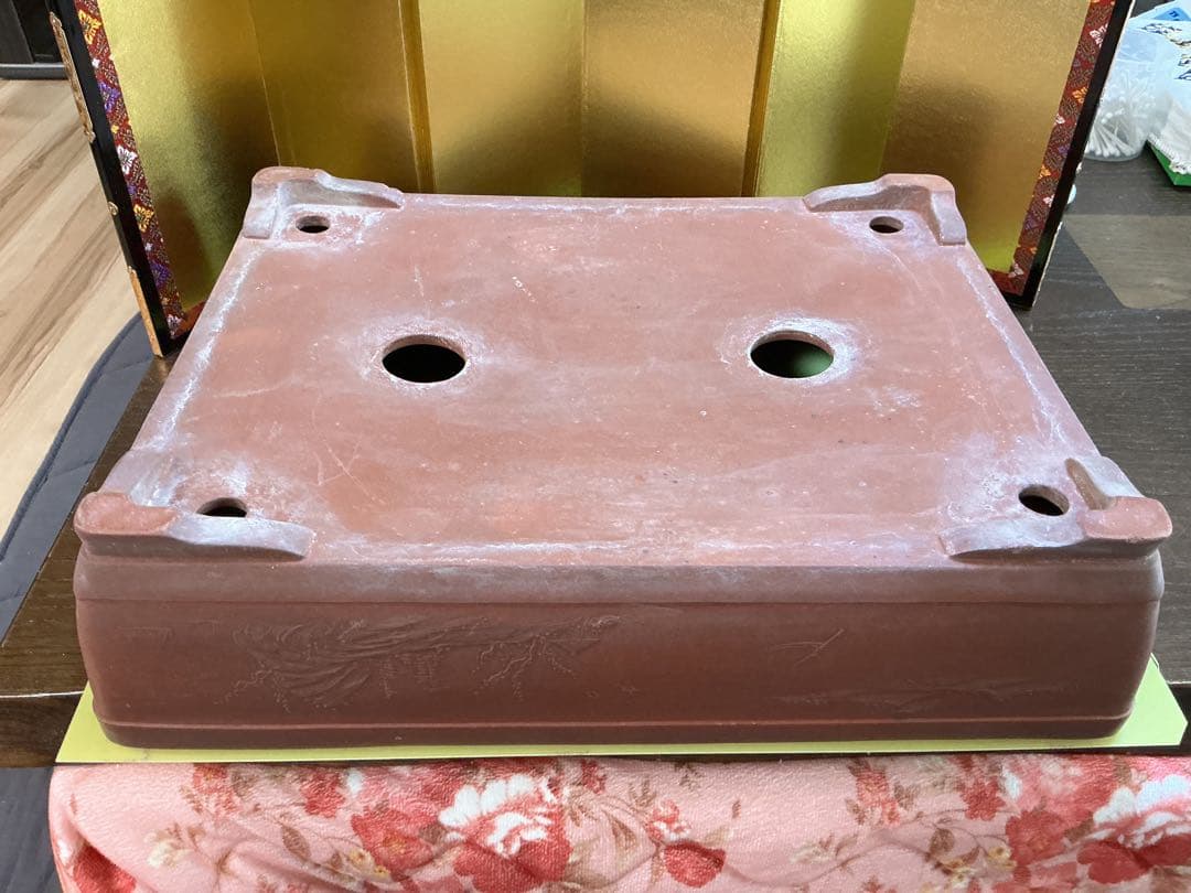 盆栽絵鉢　4面それぞれ違う絵　古鉢　　盆栽鉢　観賞石