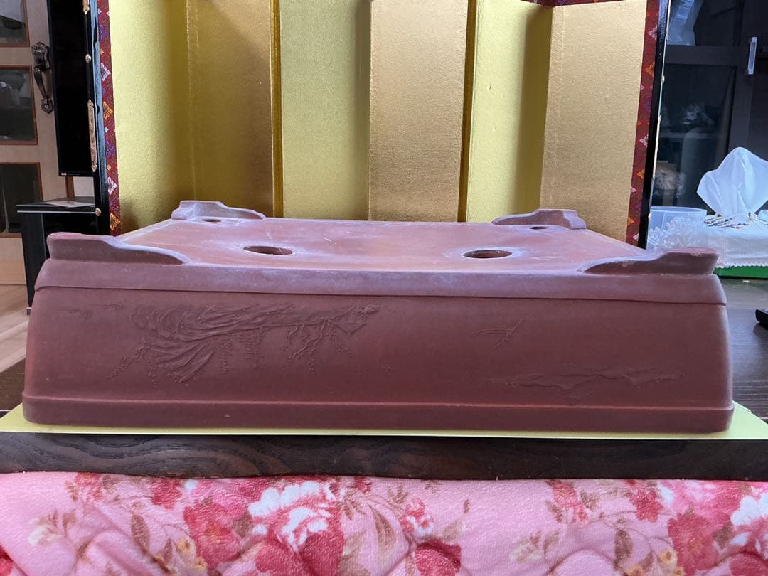 盆栽絵鉢　4面それぞれ違う絵　古鉢　　盆栽鉢　観賞石