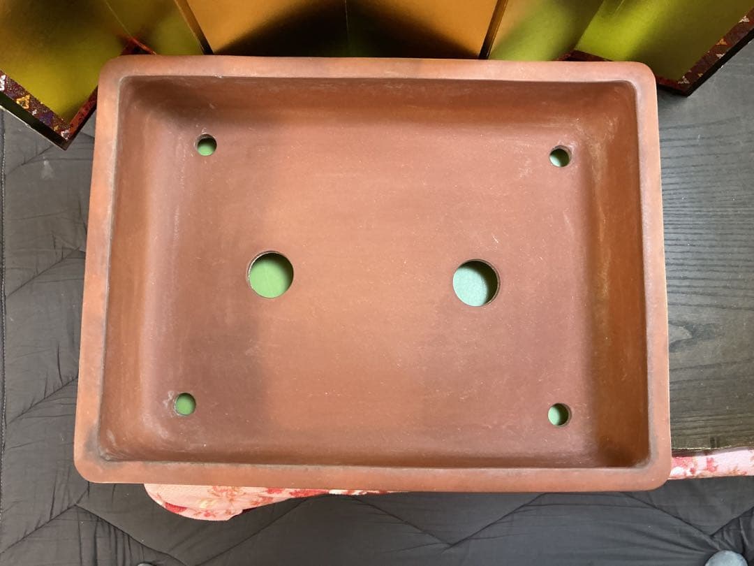 盆栽絵鉢　4面それぞれ違う絵　古鉢　　盆栽鉢　観賞石