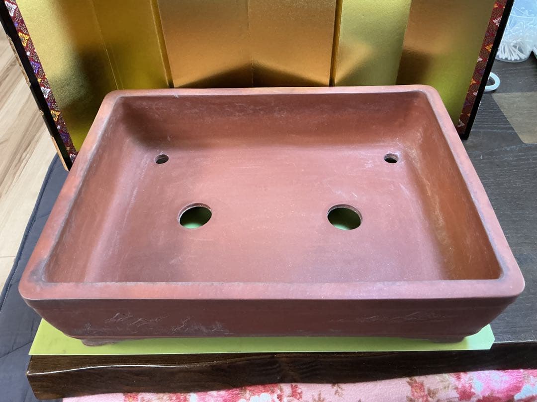 盆栽絵鉢　4面それぞれ違う絵　古鉢　　盆栽鉢　観賞石