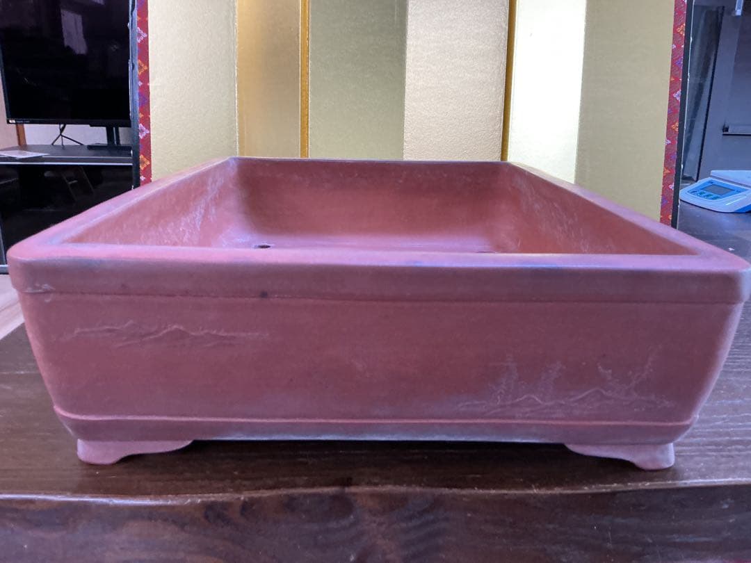 盆栽絵鉢　4面それぞれ違う絵　古鉢　　盆栽鉢　観賞石