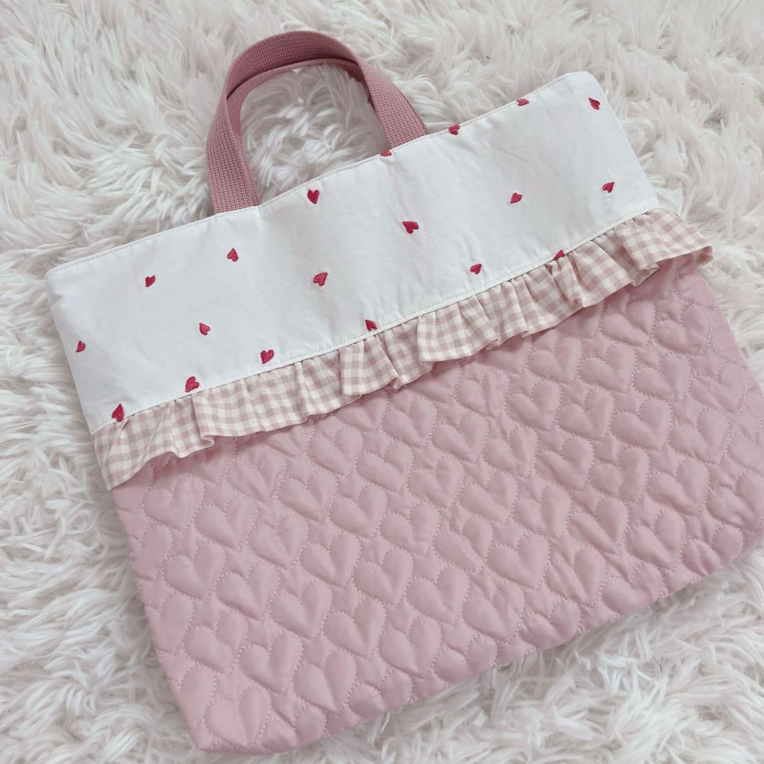レッスンバック 女の子 入園入学 上履き入れ 体操服入れ ハート柄 チェック