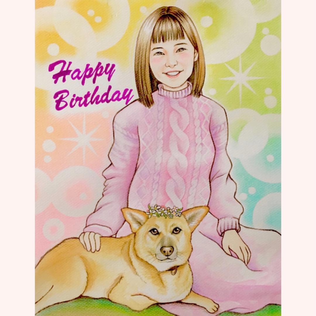 手描き　似顔絵　還暦　古希　喜寿　米寿　プレゼント　絵　イラスト　犬　猫　色鉛筆
