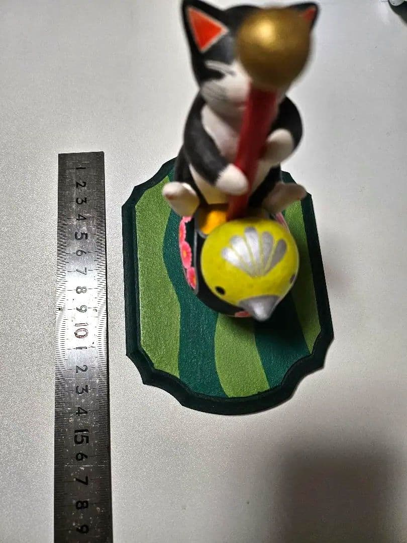 天野千恵美　猫と鳥の置物　石粉粘土