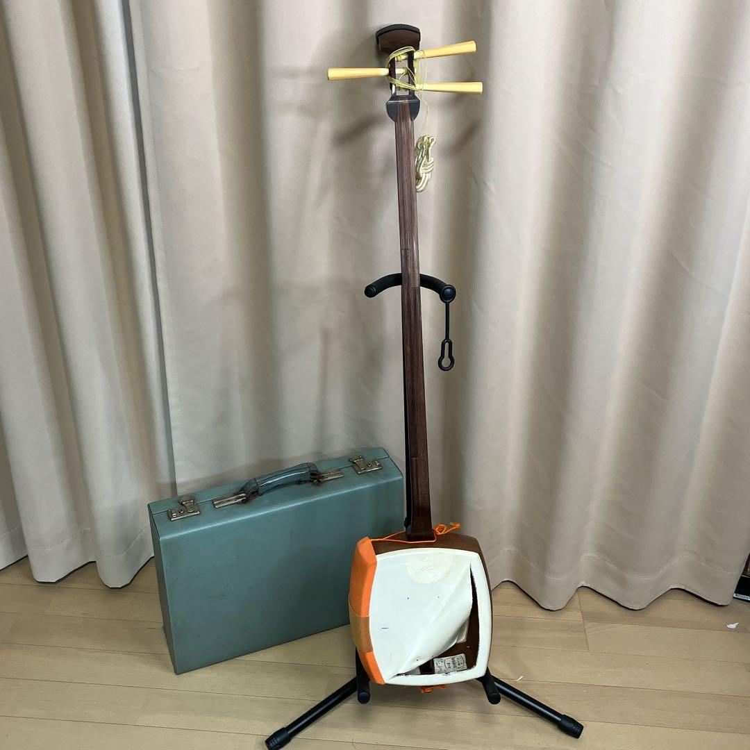 猿木楽器店 琴三弦 細棹 三味線 昭和中期 ケース付