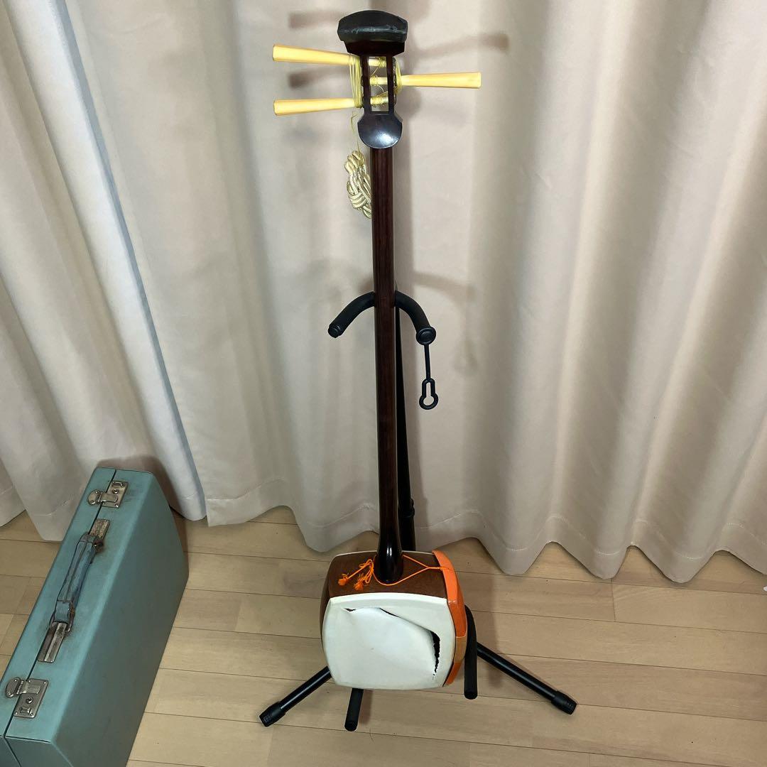 猿木楽器店 琴三弦 細棹 三味線 昭和中期 ケース付