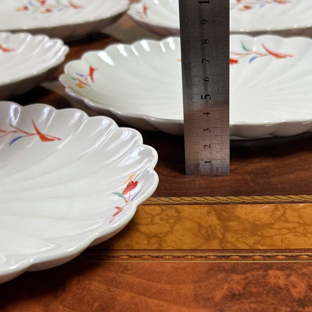 たち吉　楕円皿　５枚セット　菊割皿　中皿　長皿　粉引き　赤絵　輪花皿　和食器