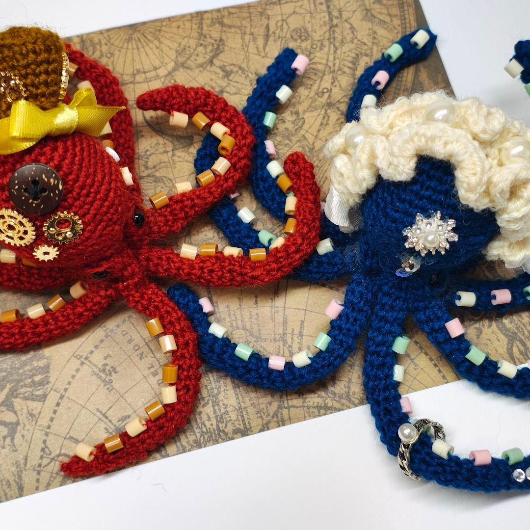 【売り切れ】ハンドメイド あみぐるみ　タコ　セット　レトロ　ロココ　おまけ付き