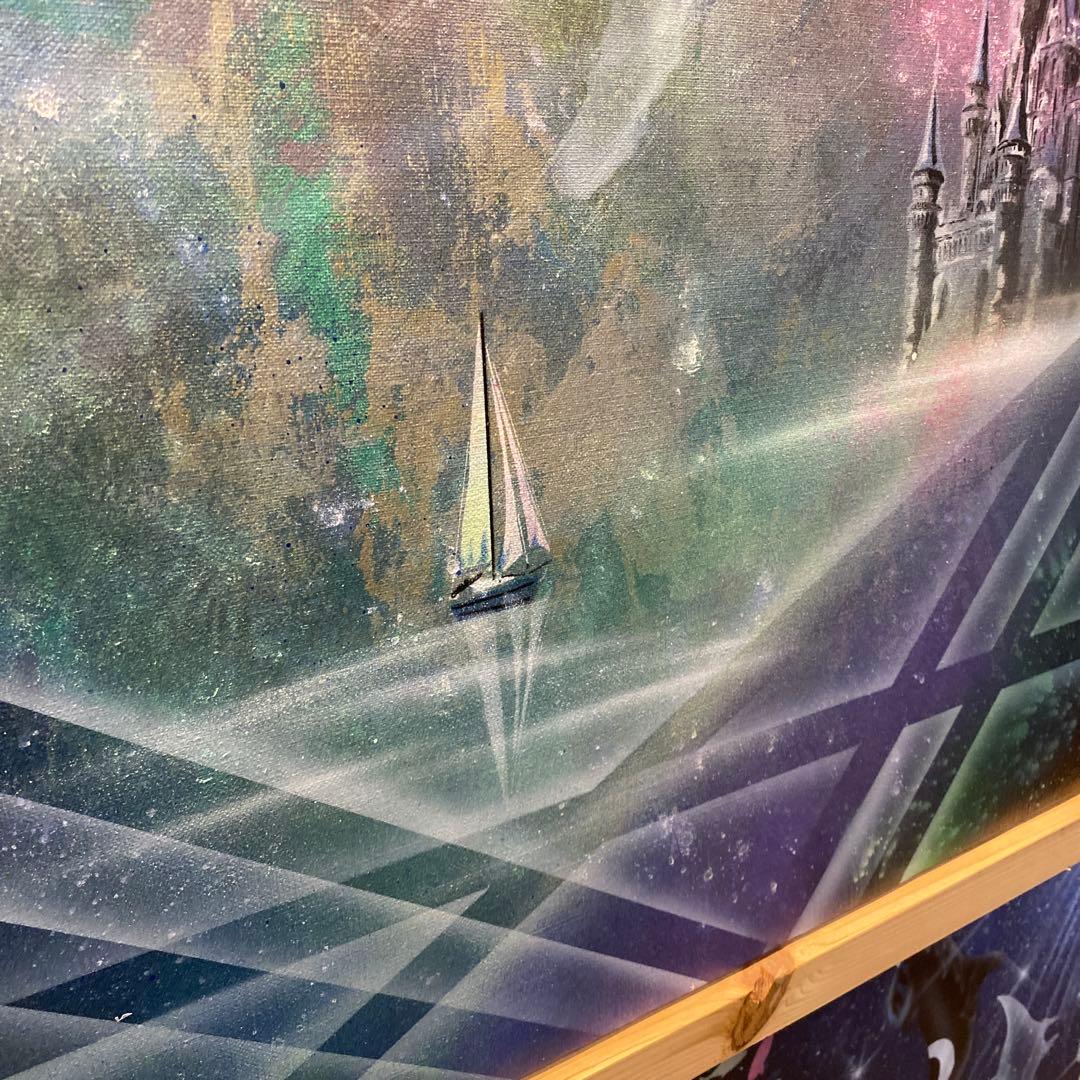 クジラと城のスプレーアート F15キャンバス