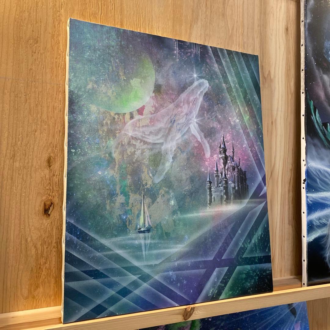 クジラと城のスプレーアート F15キャンバス