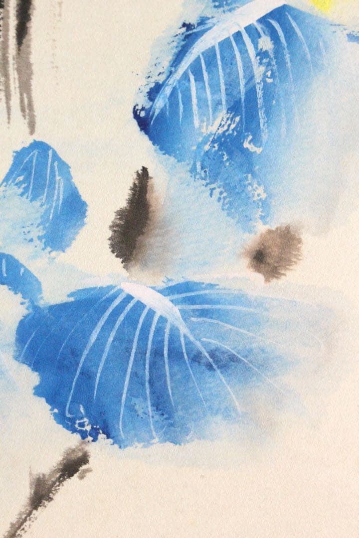 No5237 掛軸　在銘　アヤメ　菖蒲　着色紙本　中国画　墨彩　古美術　送料無料