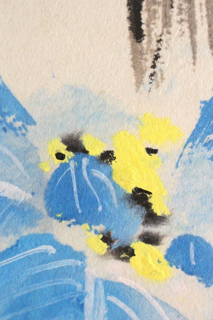 No5237 掛軸　在銘　アヤメ　菖蒲　着色紙本　中国画　墨彩　古美術　送料無料