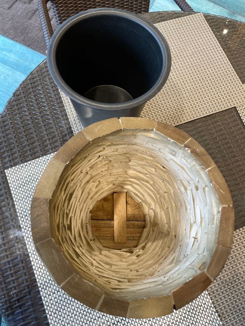 オシャレ鉢　観葉植物カバー　S 組み木模様　木製　インテリア　置物