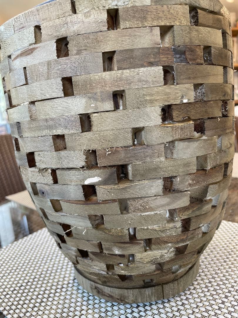 オシャレ鉢　観葉植物カバー　S 組み木模様　木製　インテリア　置物