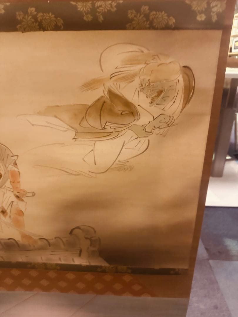 風神図 武士 掛け軸 絹本 日本画 和風インテリア