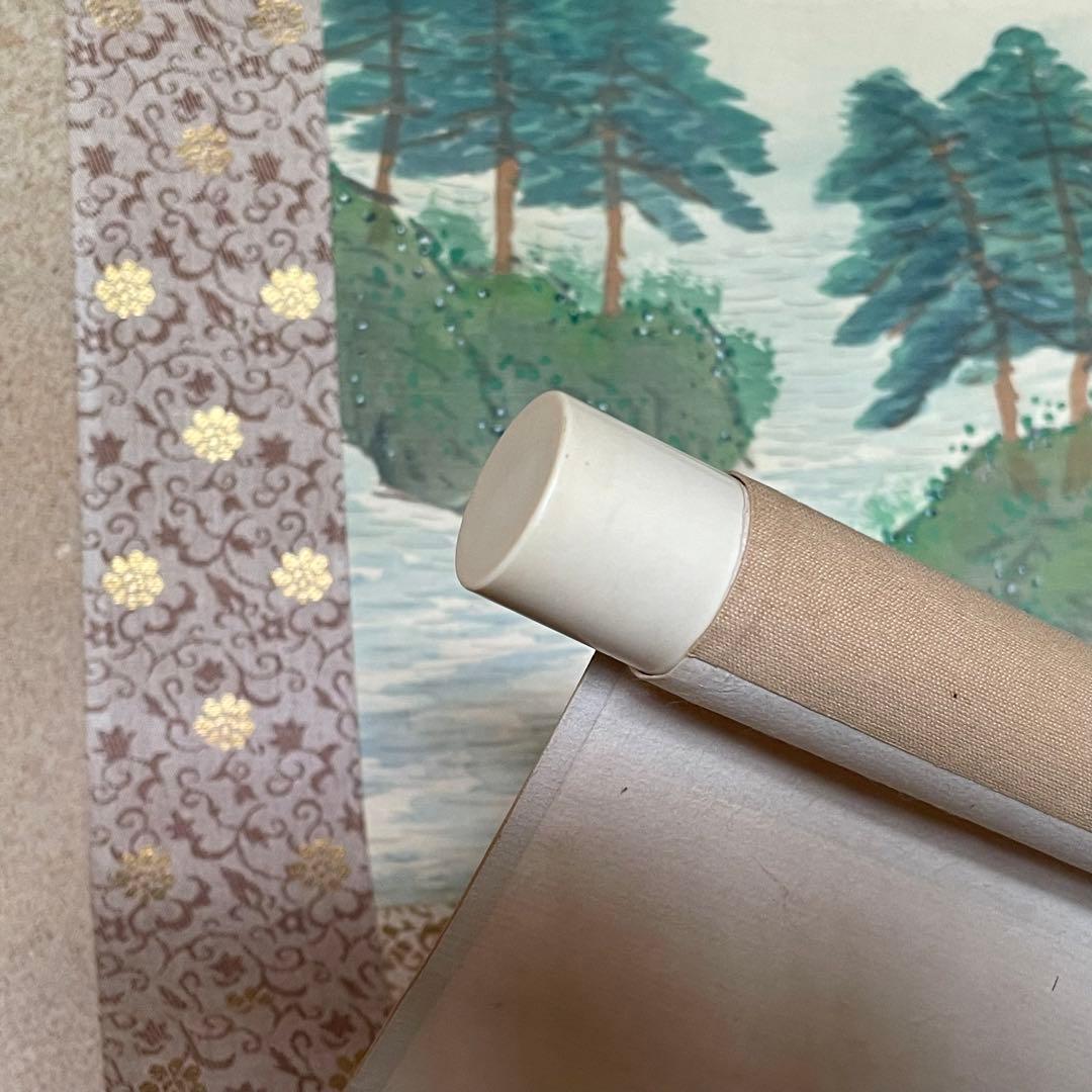 掛軸　風景画　山間部　蓬莱山　お城　押印有　箱付き　作者不明　24.10.20