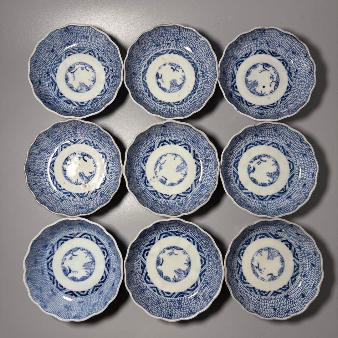 古伊万里　微塵唐草膾皿　九客　成化年製　裏蔓唐草文　古陶を楽しむ　料理屋