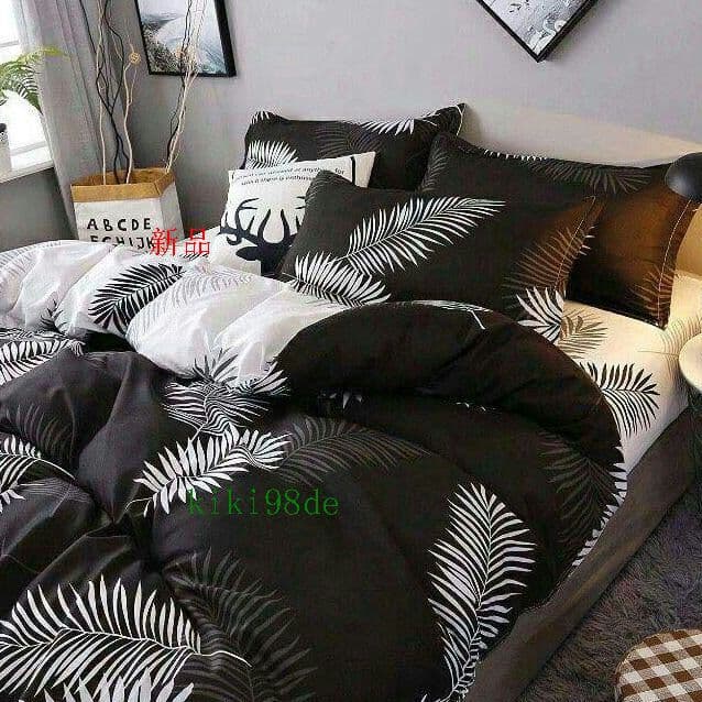 布団カバーセット ベッドカバー ダブル ５点セット モノトーン ブラック=_