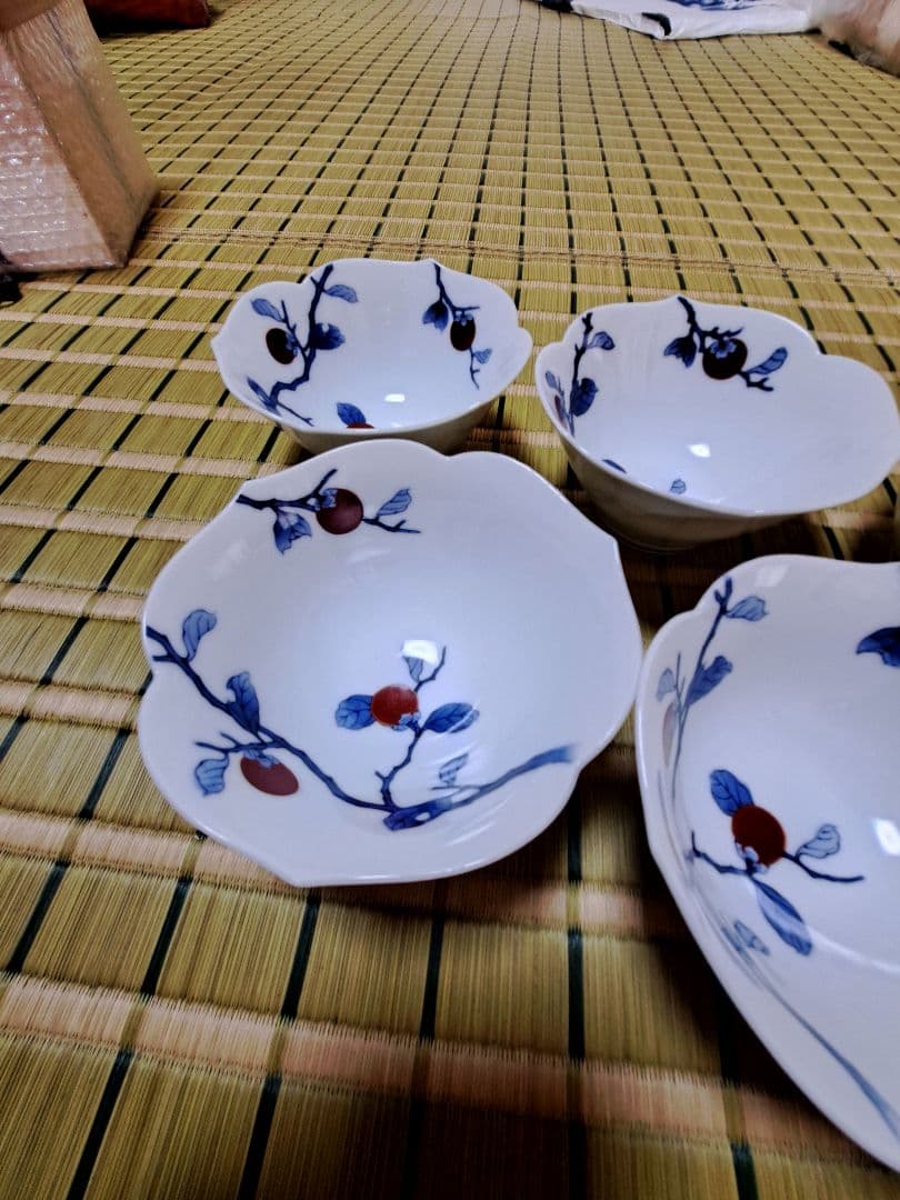 十二代酒井田柿右衛門　染錦　柿画鉢5枚　SAKAIDA Kakiemon XI