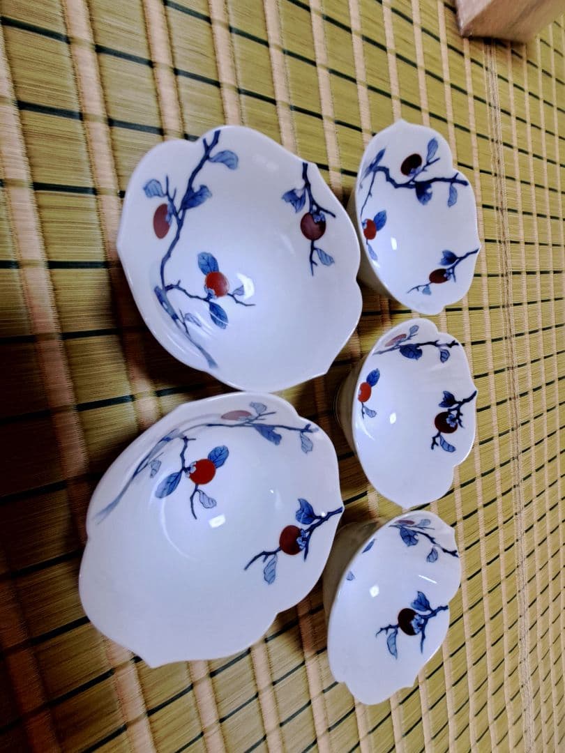 十二代酒井田柿右衛門　染錦　柿画鉢5枚　SAKAIDA Kakiemon XI