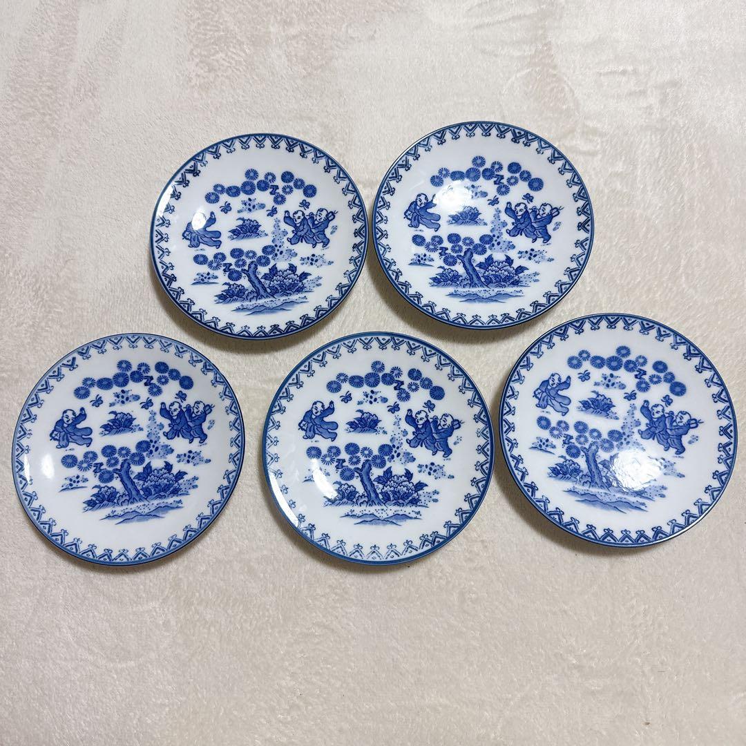 唐子 唐子模様 遊子 中皿 5枚セット 銘々皿 染付 縁起物 取皿 和食器