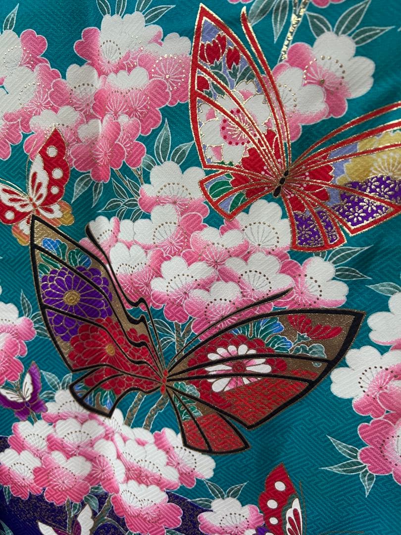 鮮やかなグリーン♡七五三　7歳　女の子　フルセット　一式　青緑　白