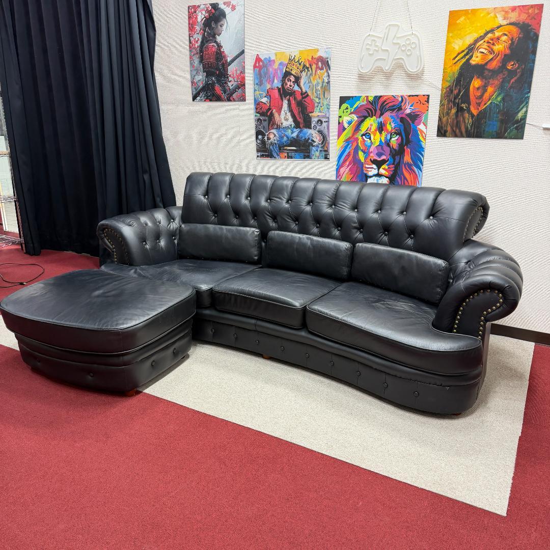 東京23区送料無料　美品チェスターフィールド本革ソファー　クリーニング済み