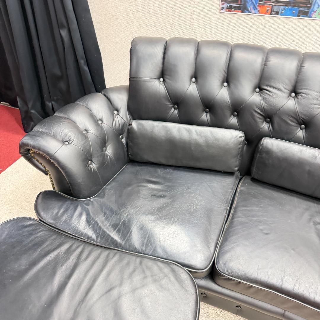 東京23区送料無料　美品チェスターフィールド本革ソファー　クリーニング済み