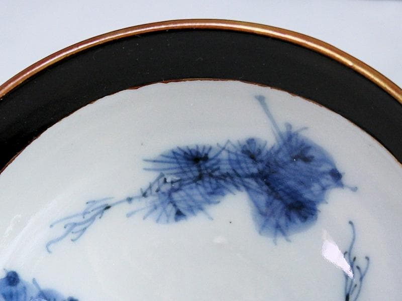 磁器　京焼　古伊万里　金襴手　若松に飛鶴の図　蓋茶碗　E124AS-CFx