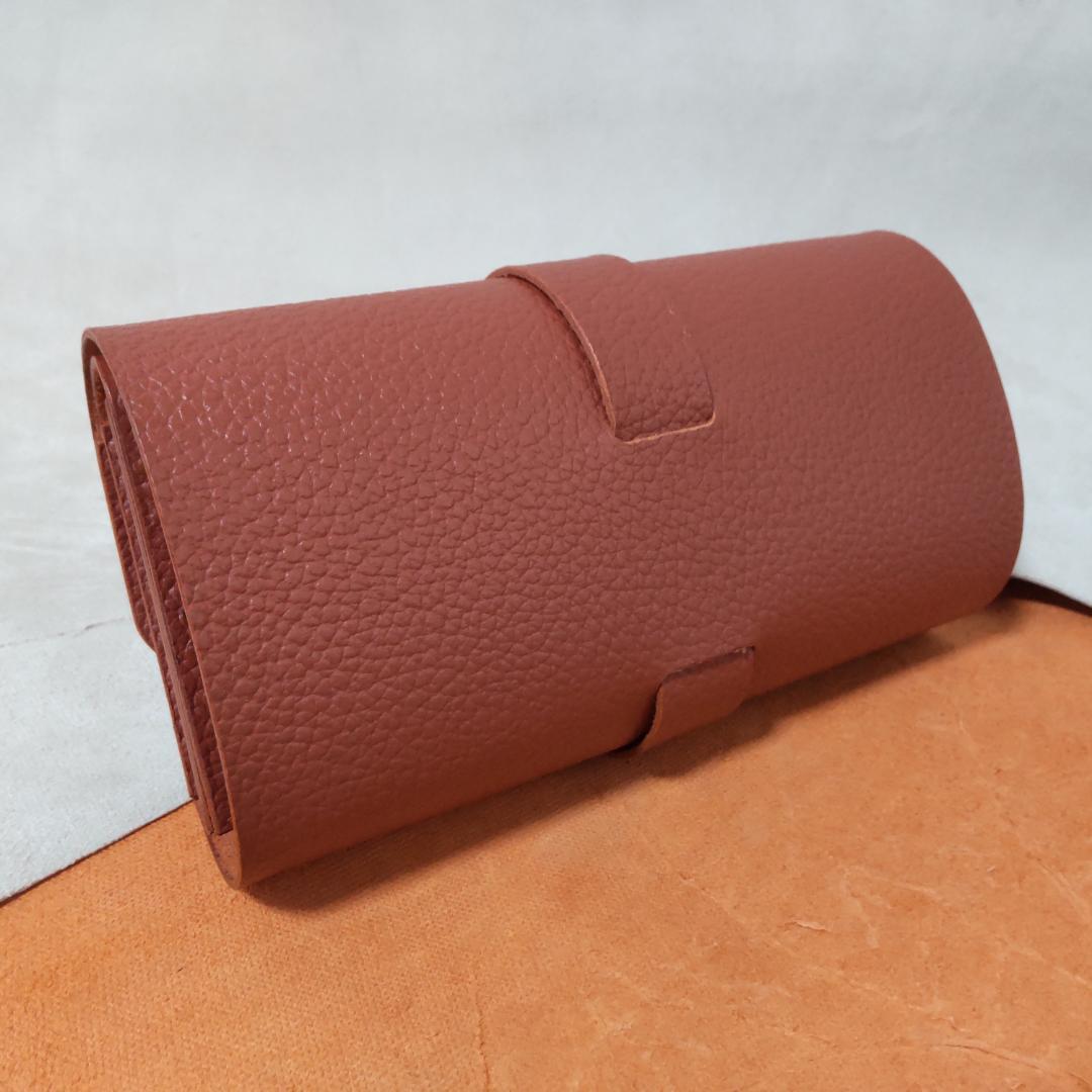 手巻きたばこ 牛革シャグポーチ三つ折り(赤レンガ色) ベルト止め【R-18】