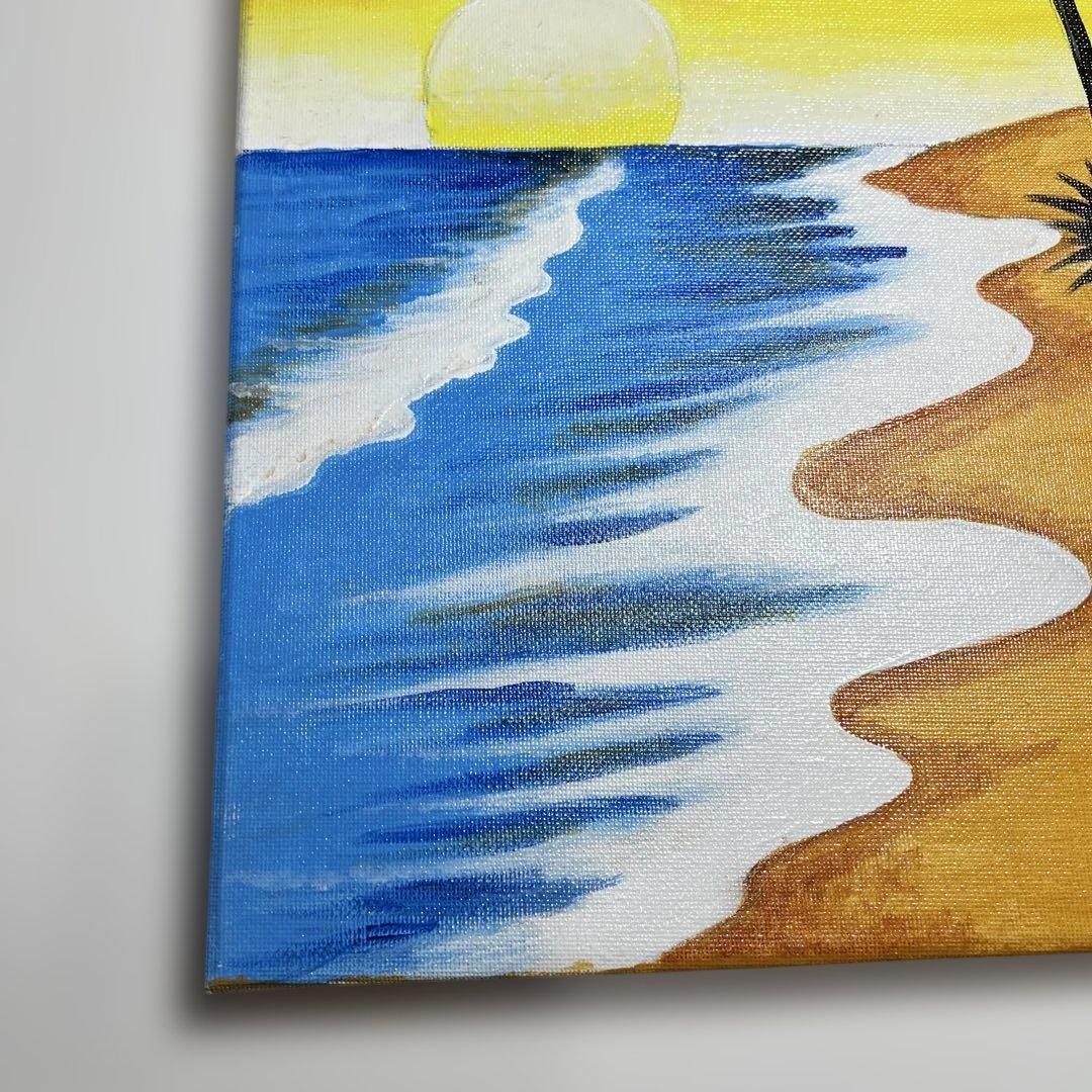 アクリル画】夕焼けのビーチ風景